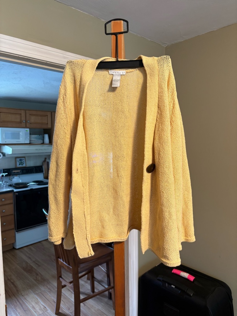 Tweeds Yellow Open-Front Lightweight Knit Cardigan